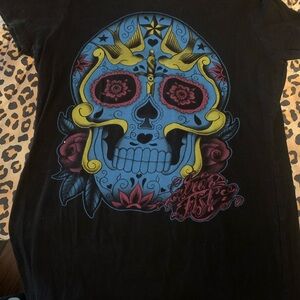 Iron Fist Black Tee with Colorful Skull Design